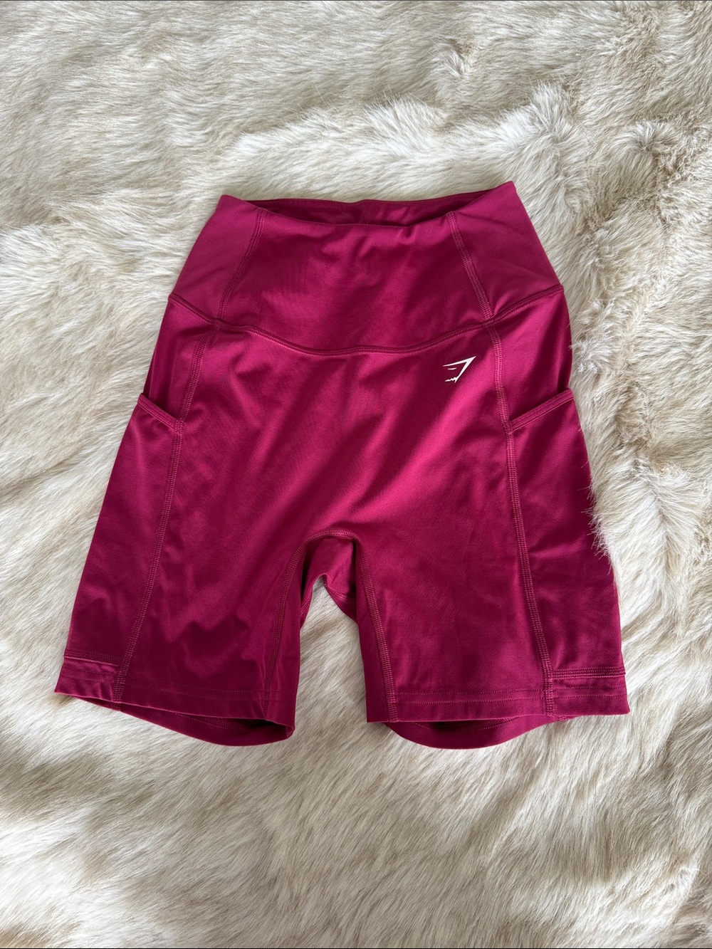 Gymshark High-Rise Magenta Bike Shorts with Side Pockets